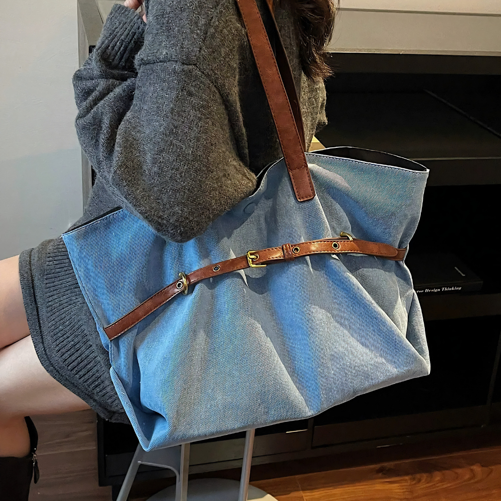Azzira Belted Denim Tote Bag