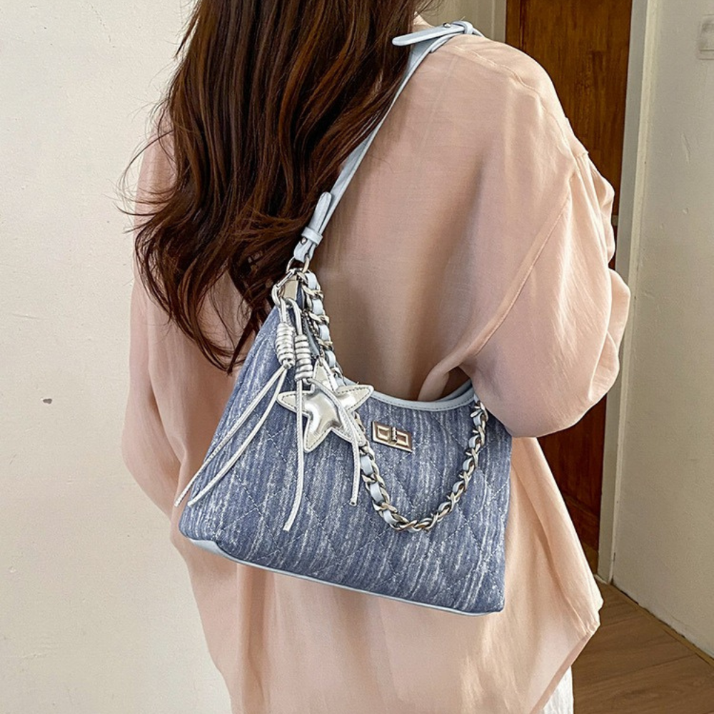 Bleuressa Quilted Denim-Look Shoulder Bag