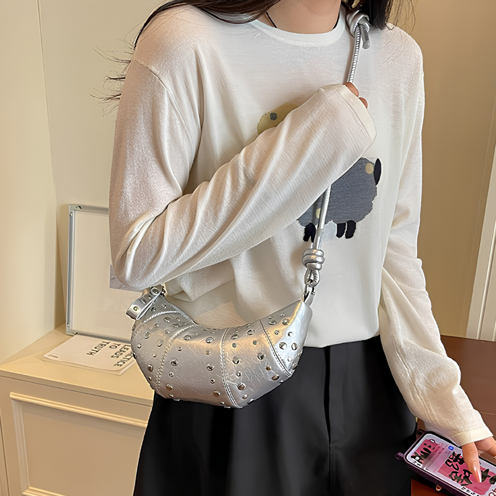 Tavrina Studded Croissant Shoulder Bag