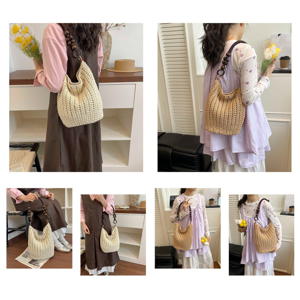 Marélle Beaded Handle Woven Bag