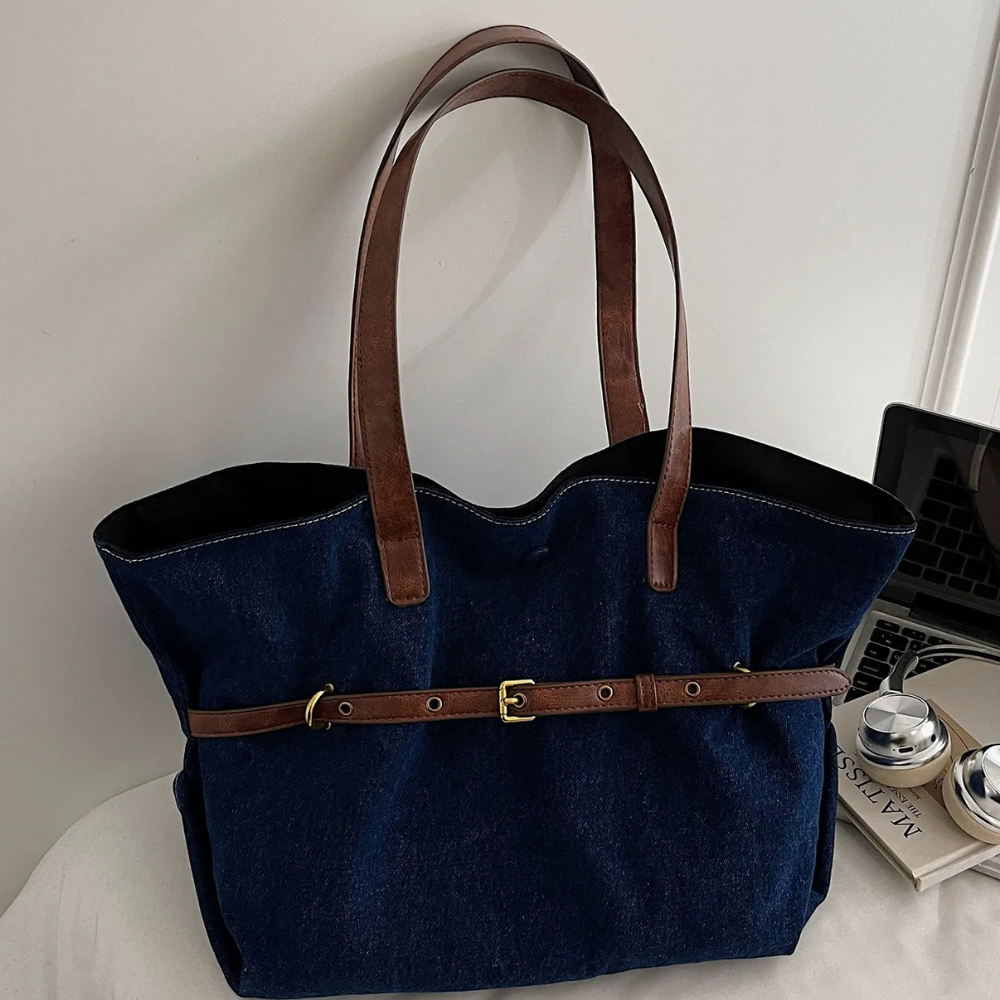 Azzira Belted Denim Tote Bag