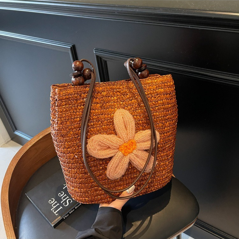 Fleurwave Woven Straw Shoulder Bag