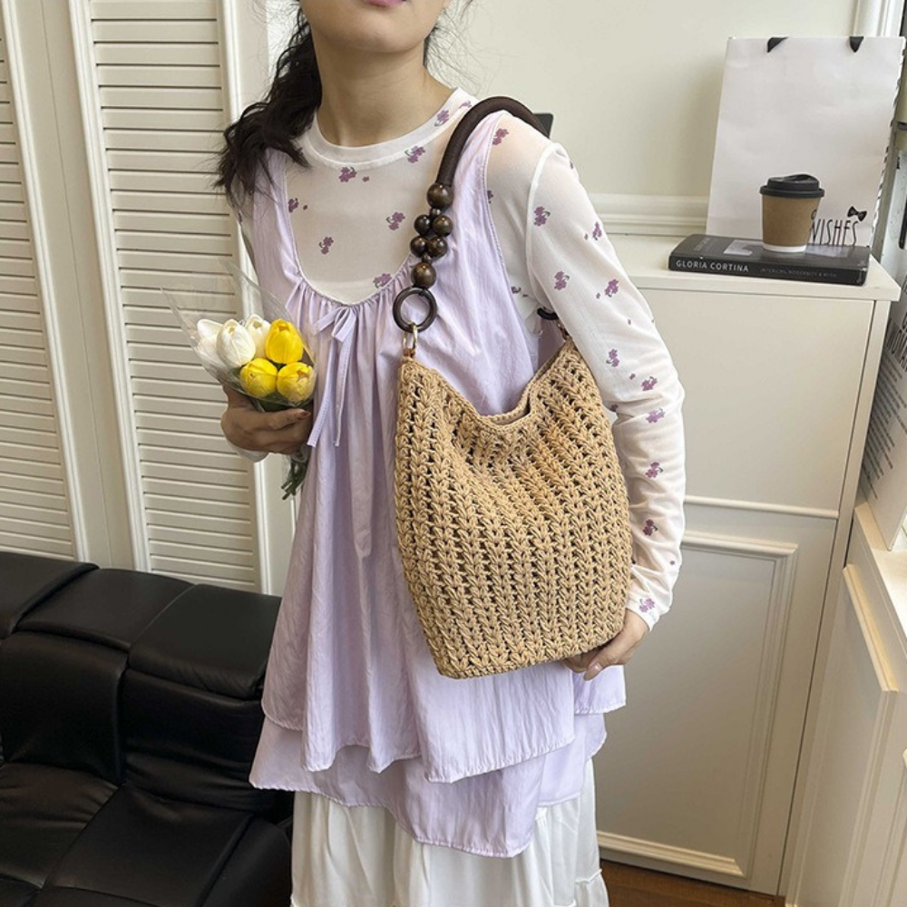 Marélle Beaded Handle Woven Bag