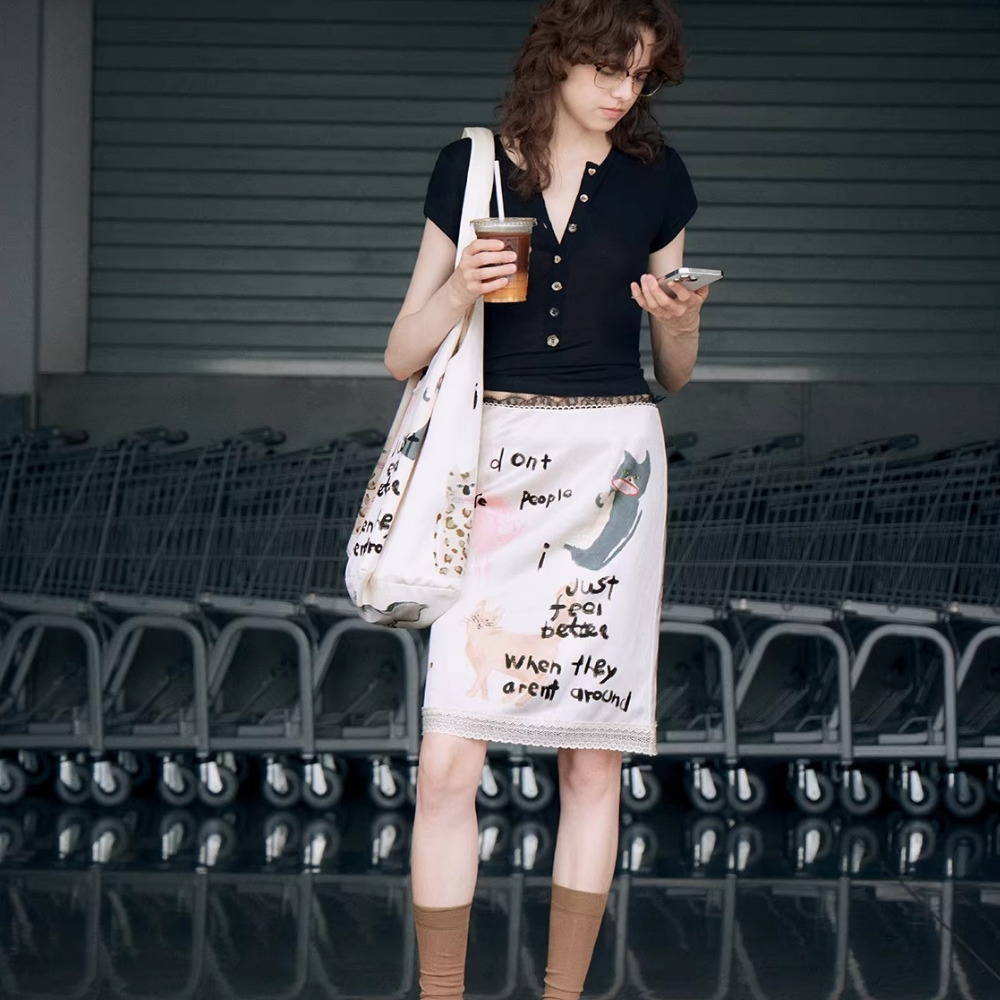 Cattéra Cat Print Oversized Shoulder Bag