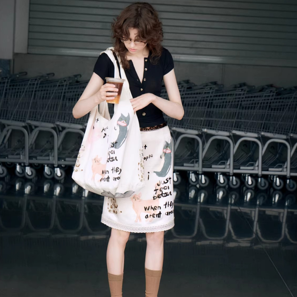 Cattéra Cat Print Oversized Shoulder Bag