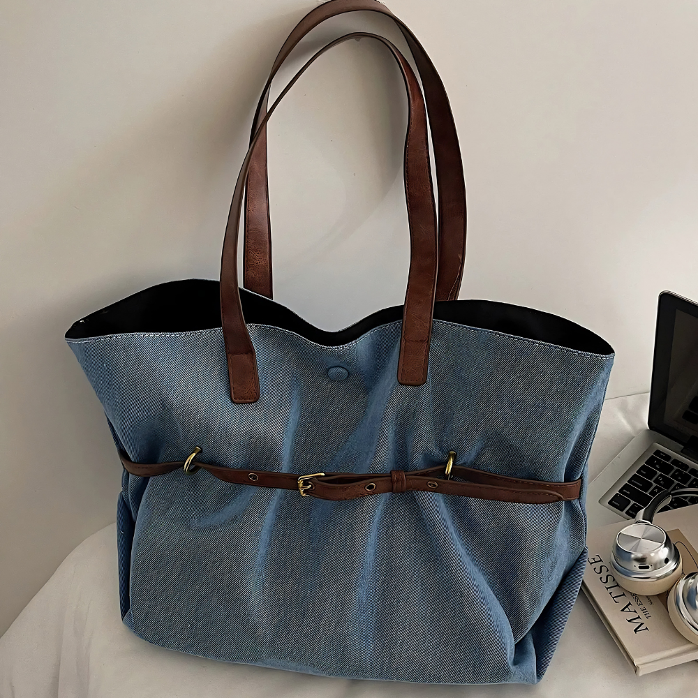Azzira Belted Denim Tote Bag