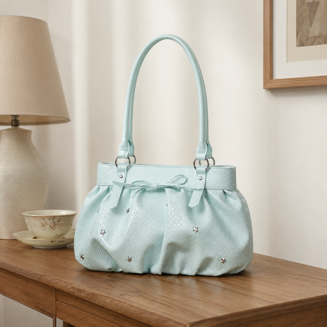 Avelisse Glossy Ruched Shoulder Bag