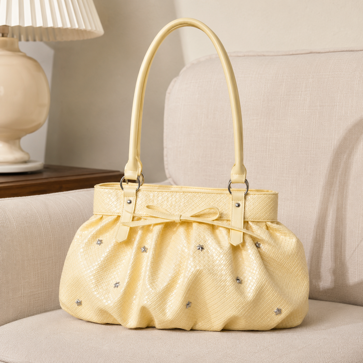 Avelisse Glossy Ruched Shoulder Bag