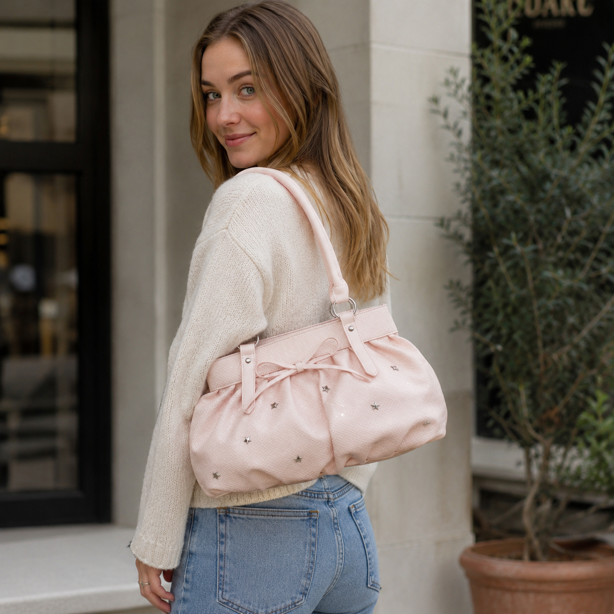 Avelisse Glossy Ruched Shoulder Bag