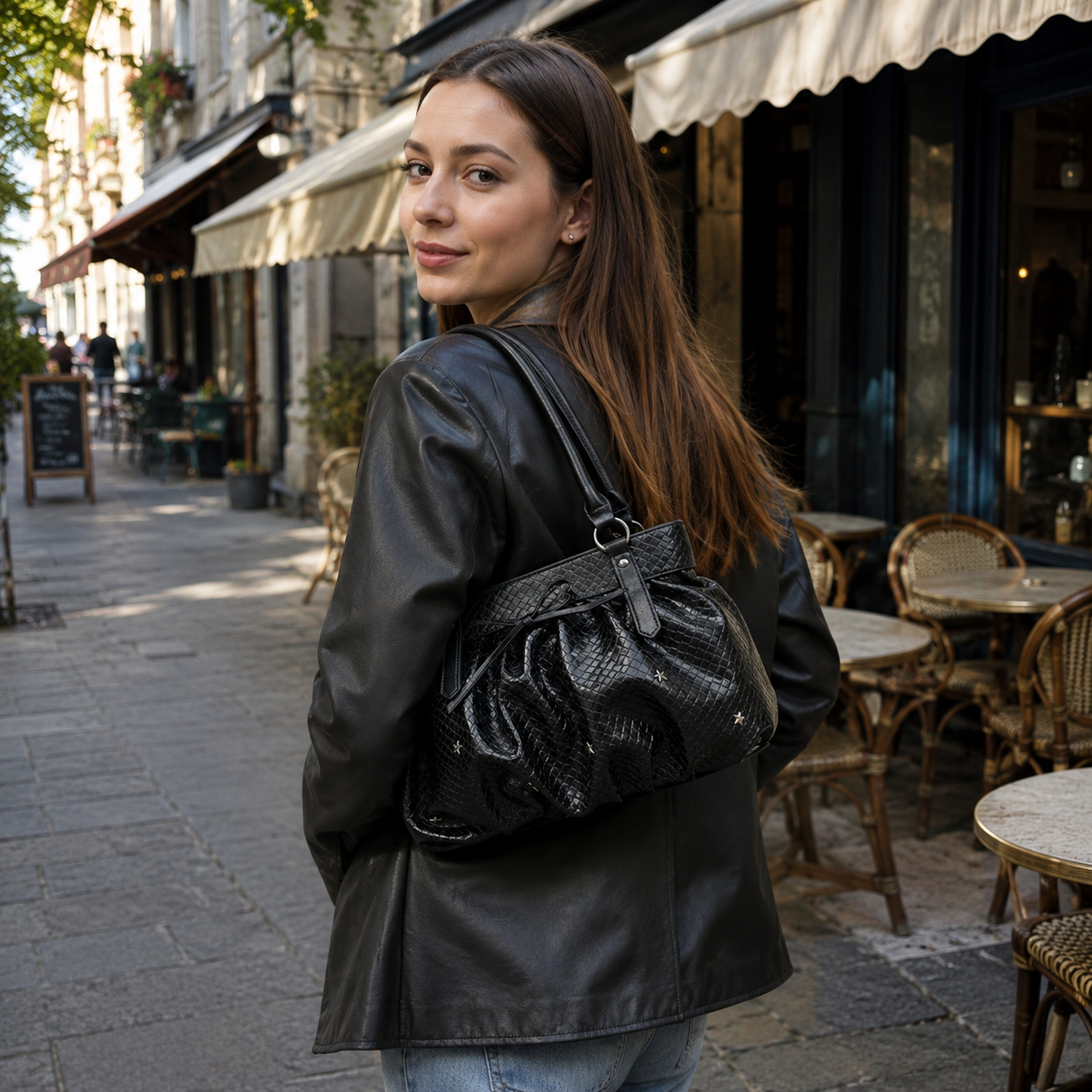 Avelisse Glossy Ruched Shoulder Bag