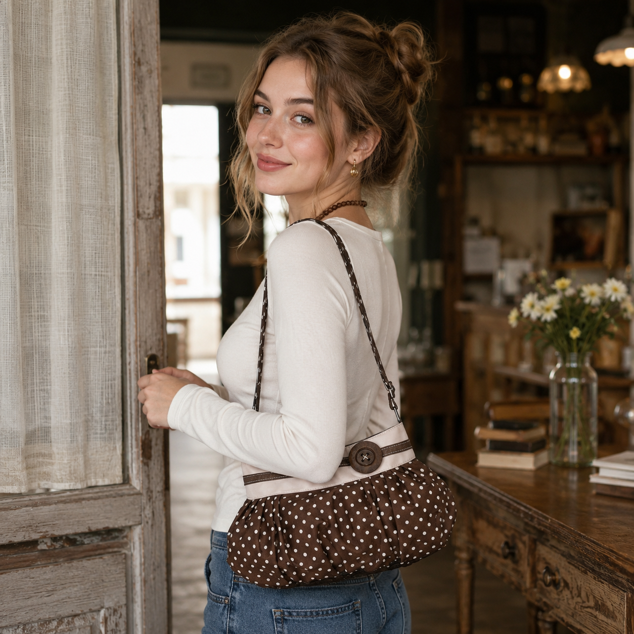 Elara Polka Dot Cloud Shoulder Bag