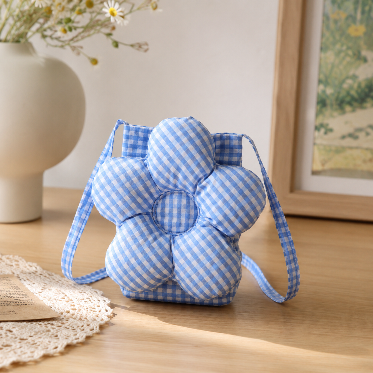 Solenne Gingham Flower Mini Shoulder Bag