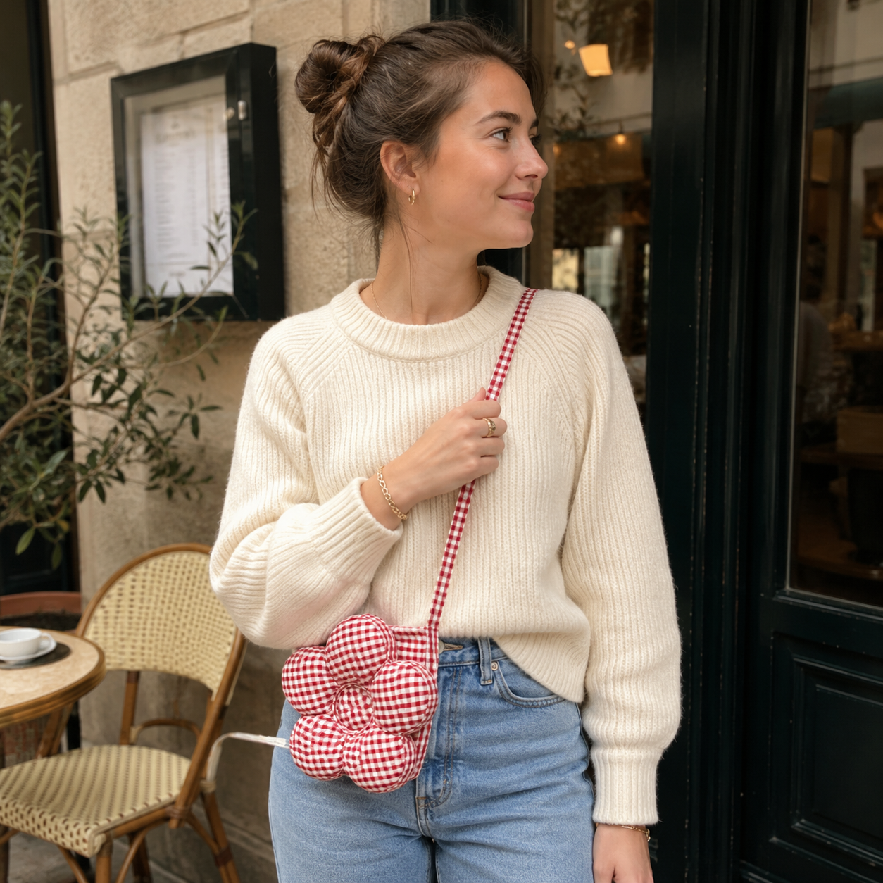 Solenne Gingham Flower Mini Shoulder Bag
