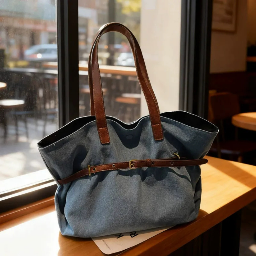 Azzira Belted Denim Tote Bag