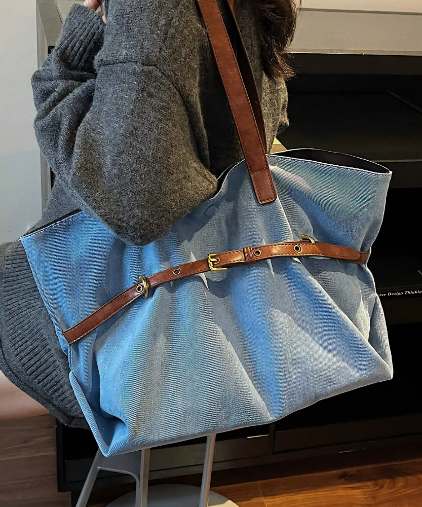Azzira Belted Denim Tote Bag