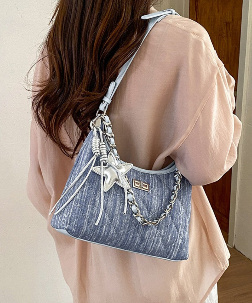 Bleuressa Quilted Denim-Look Shoulder Bag