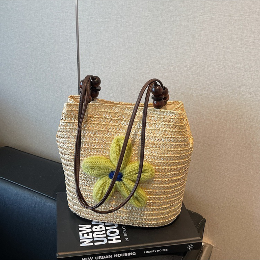 Fleurwave Woven Straw Shoulder Bag