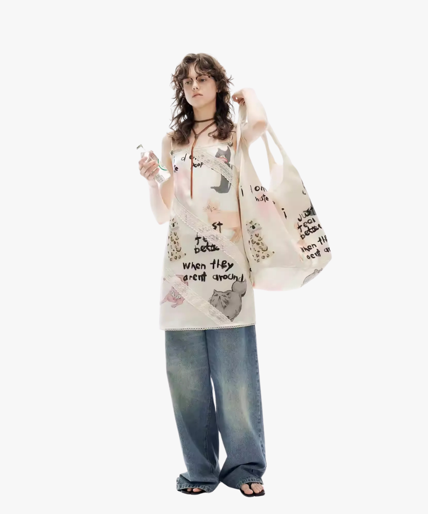 Cattéra Cat Print Oversized Shoulder Bag