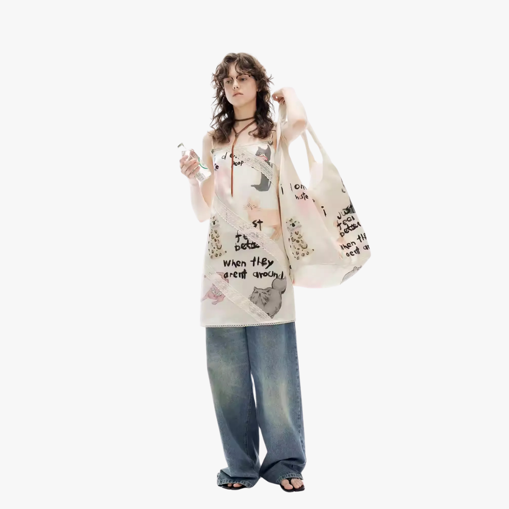 Cattéra Cat Print Oversized Shoulder Bag
