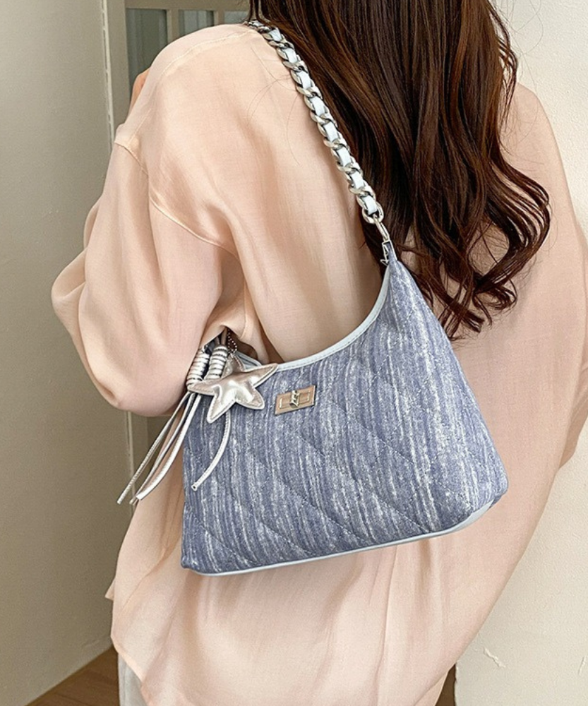 Bleuressa Quilted Denim-Look Shoulder Bag