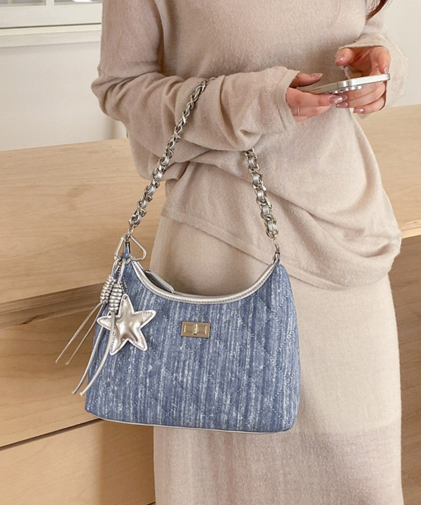 Bleuressa Quilted Denim-Look Shoulder Bag