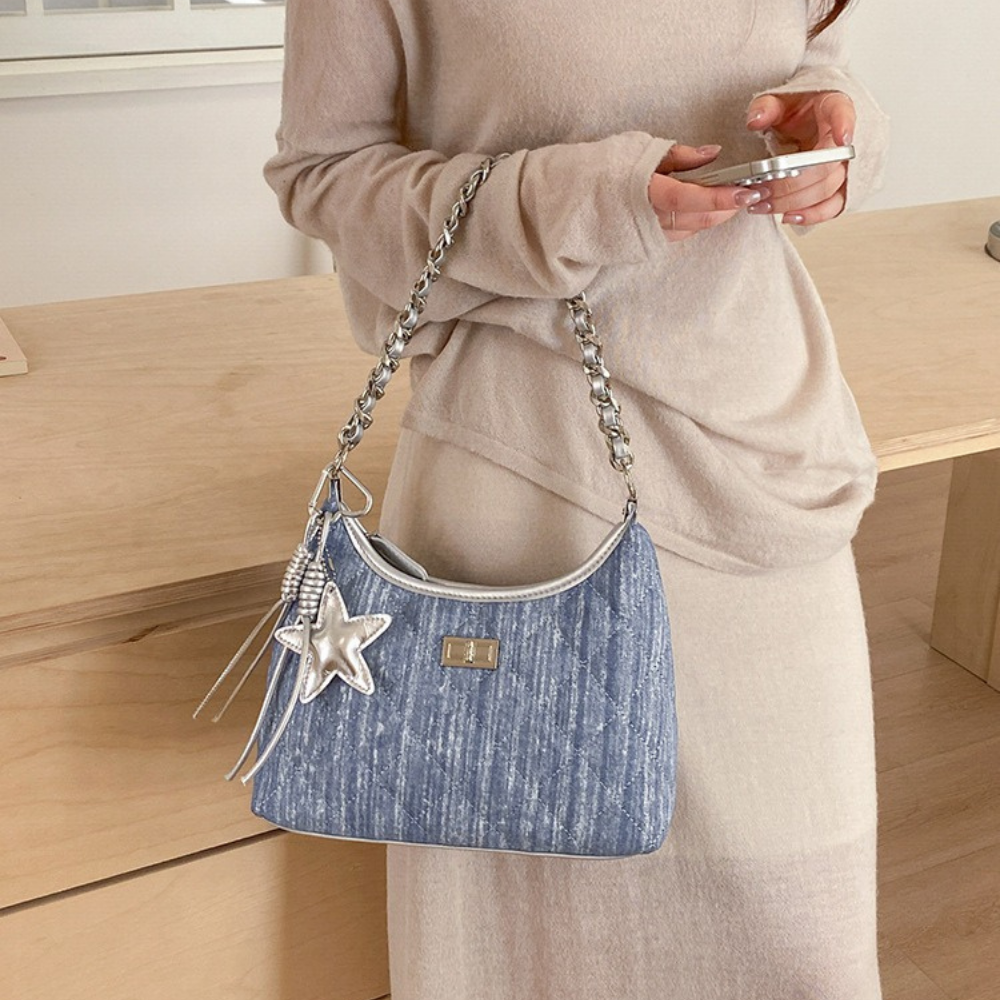 Bleuressa Quilted Denim-Look Shoulder Bag