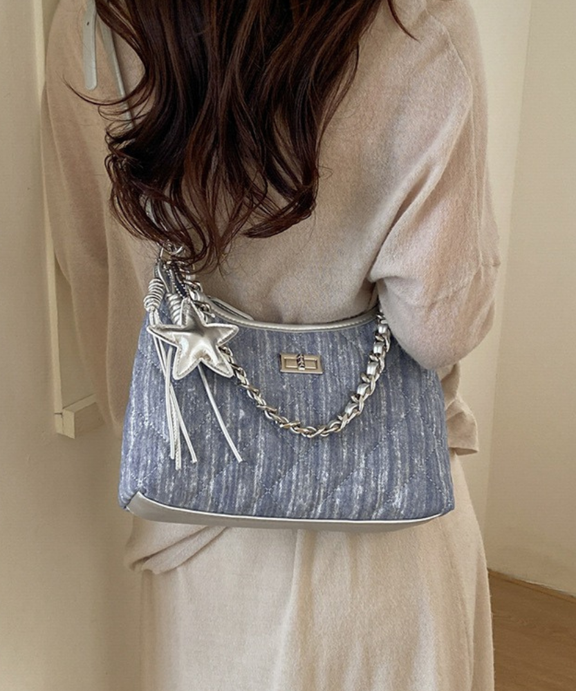 Bleuressa Quilted Denim-Look Shoulder Bag