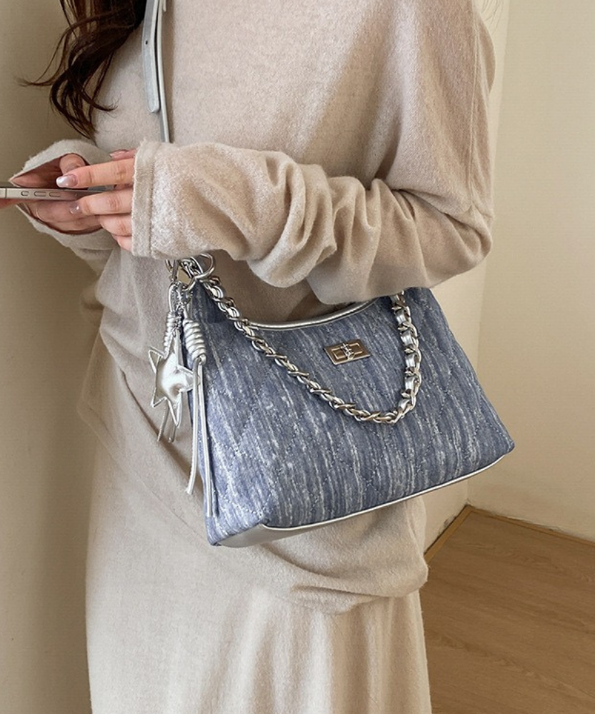 Bleuressa Quilted Denim-Look Shoulder Bag
