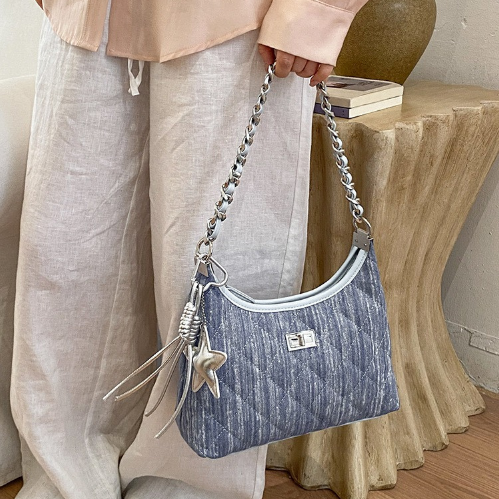 Bleuressa Quilted Denim-Look Shoulder Bag