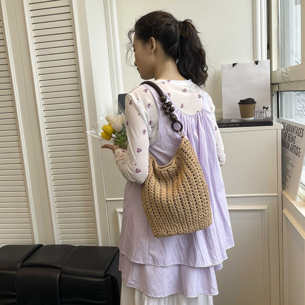 Marélle Beaded Handle Woven Bag