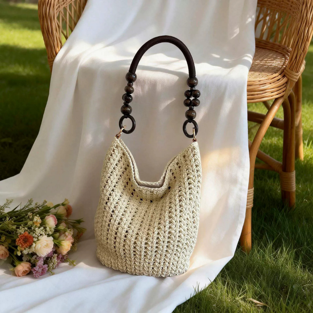 Marélle Beaded Handle Woven Bag