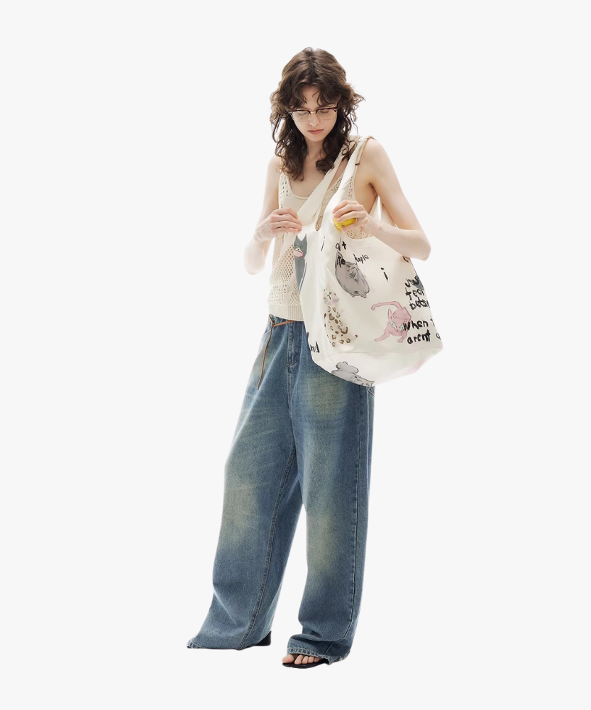 Cattéra Cat Print Oversized Shoulder Bag