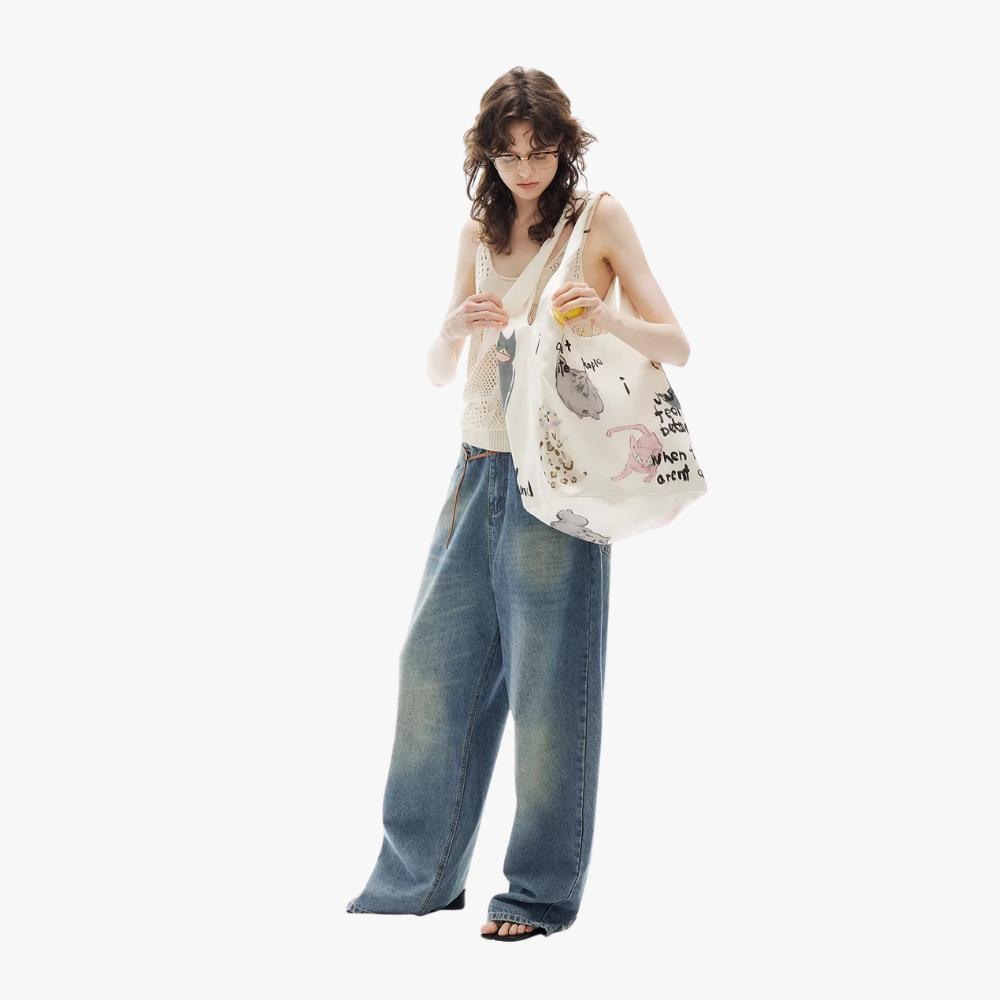 Cattéra Cat Print Oversized Shoulder Bag