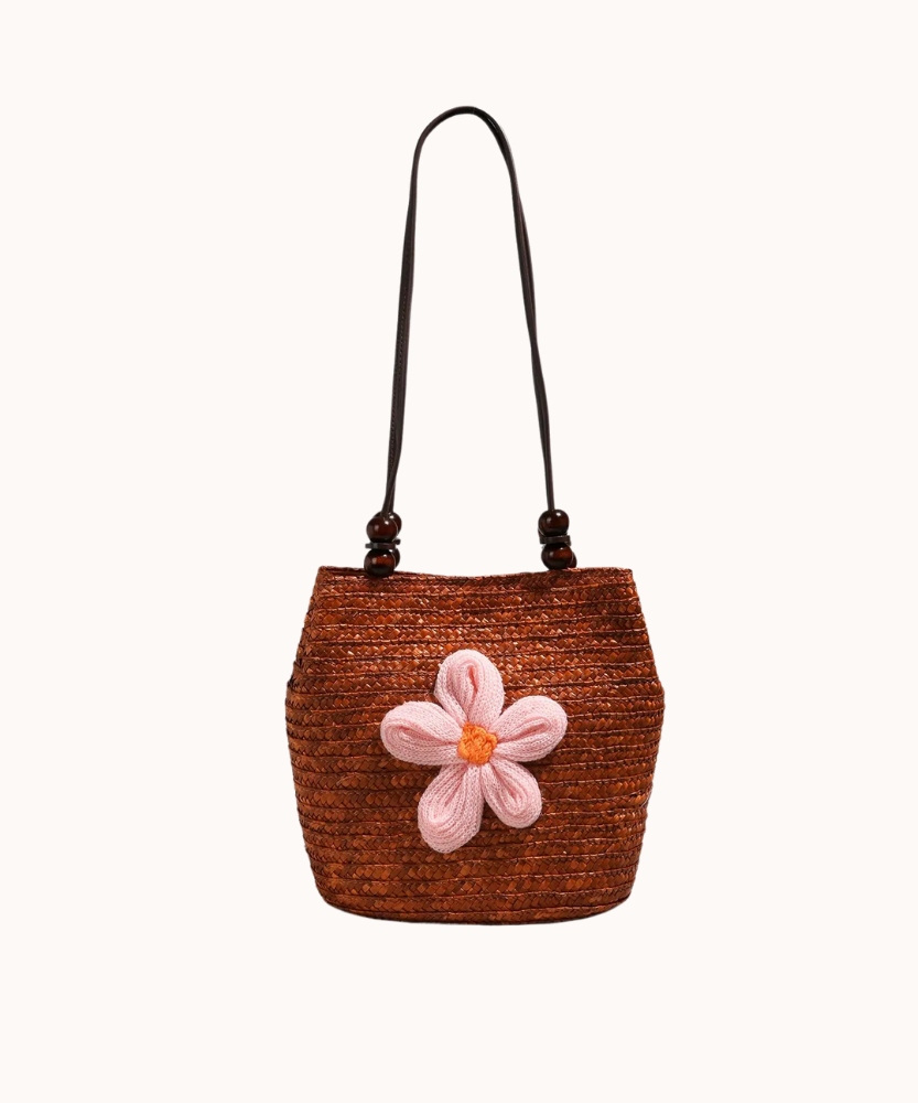 Fleurwave Woven Straw Shoulder Bag
