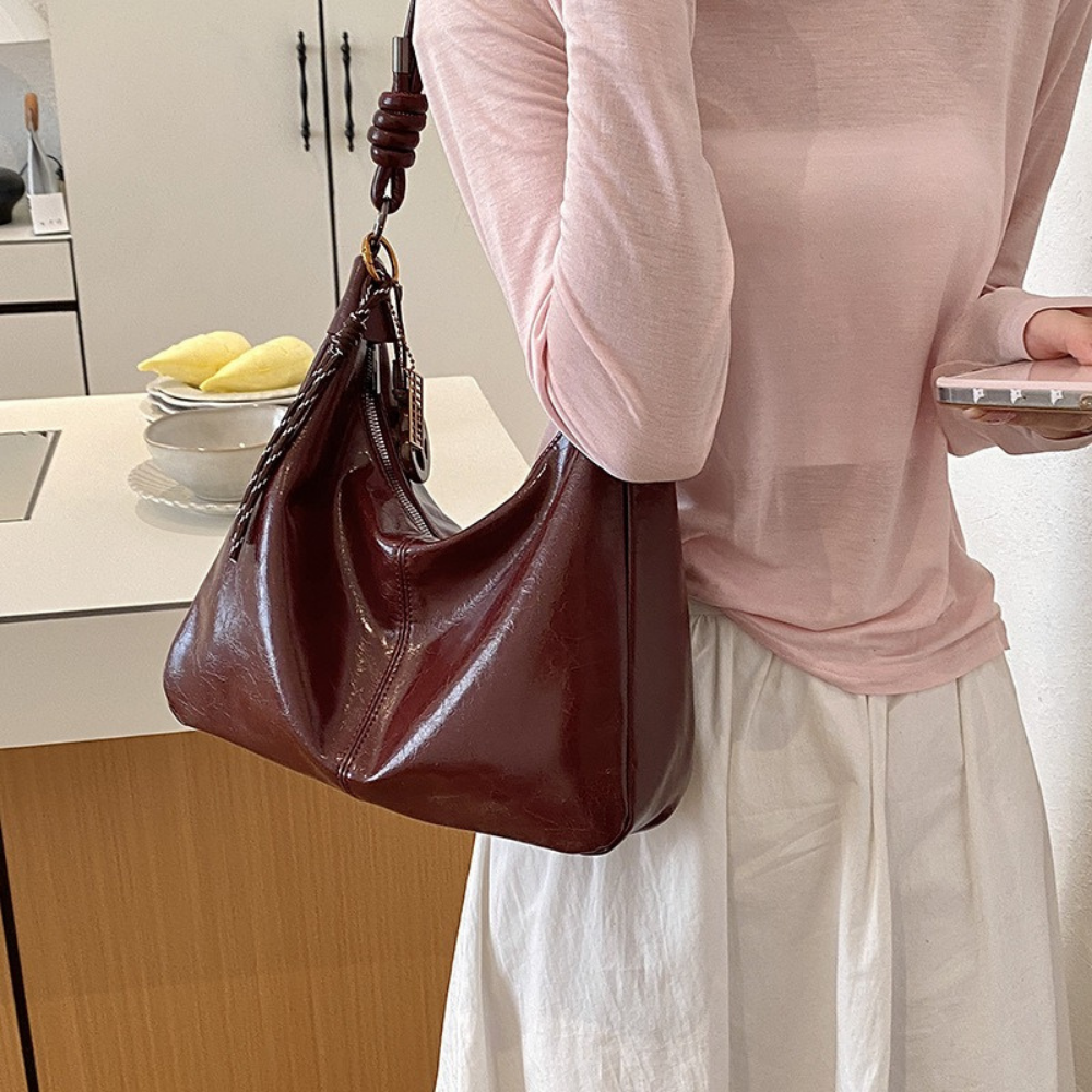 Léonie Glossy Hobo Bag