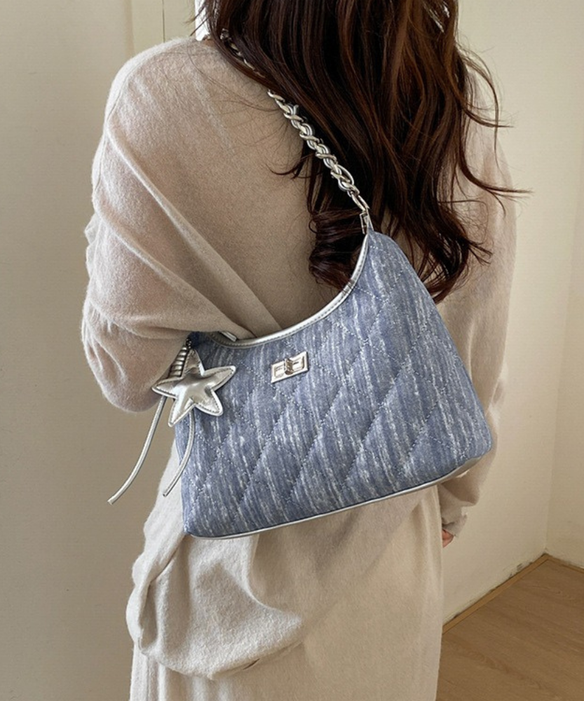 Bleuressa Quilted Denim-Look Shoulder Bag