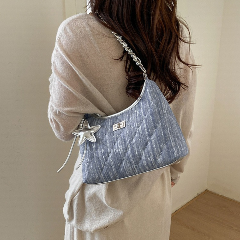 Bleuressa Quilted Denim-Look Shoulder Bag