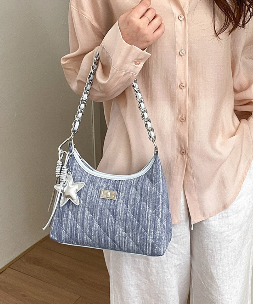 Bleuressa Quilted Denim-Look Shoulder Bag