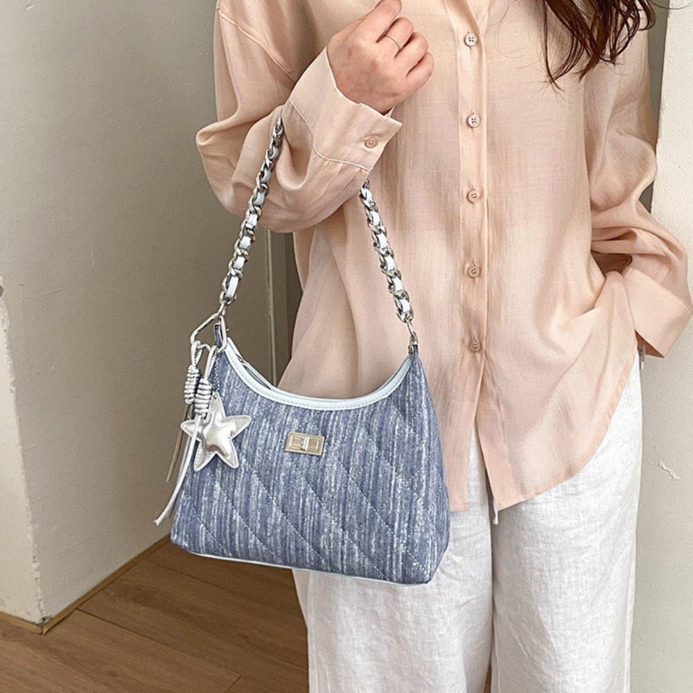 Bleuressa Quilted Denim-Look Shoulder Bag