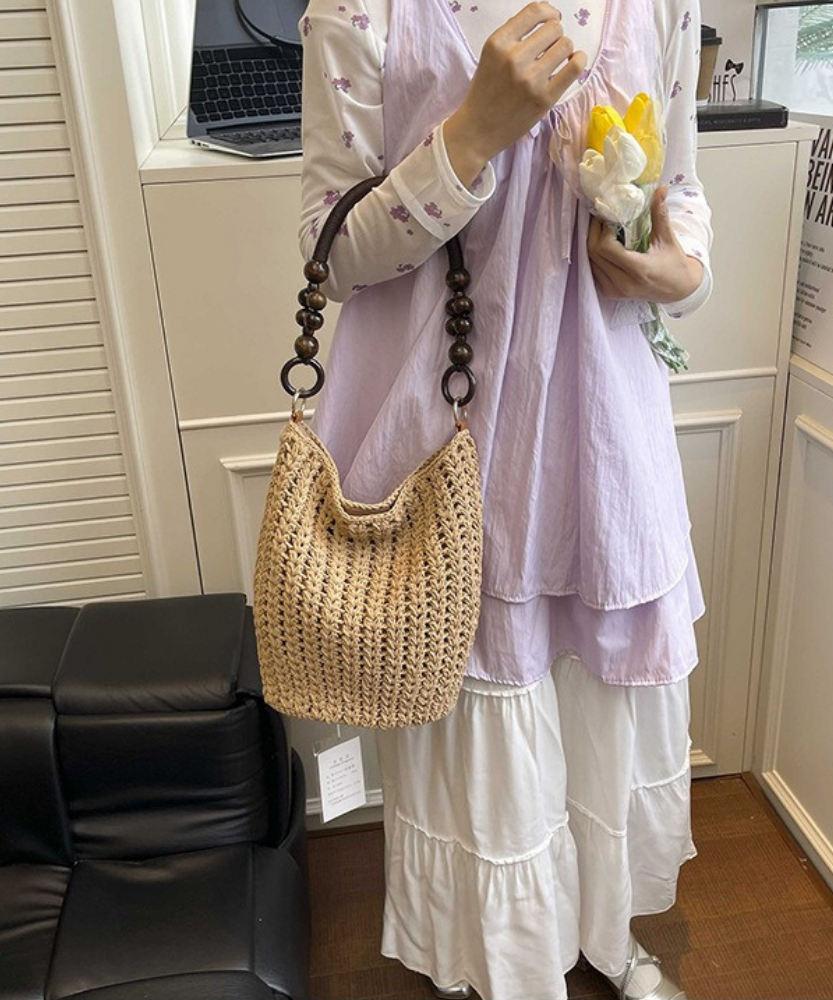 Marélle Beaded Handle Woven Bag