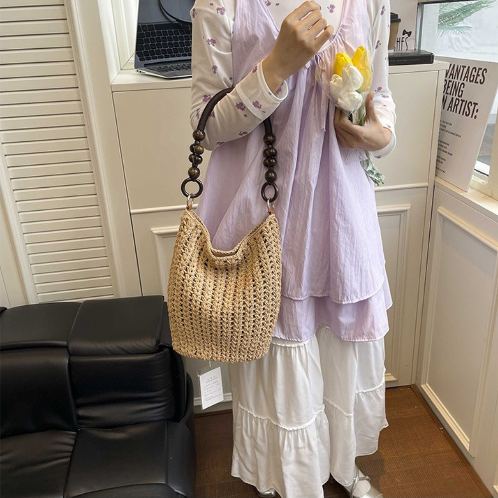 Marélle Beaded Handle Woven Bag