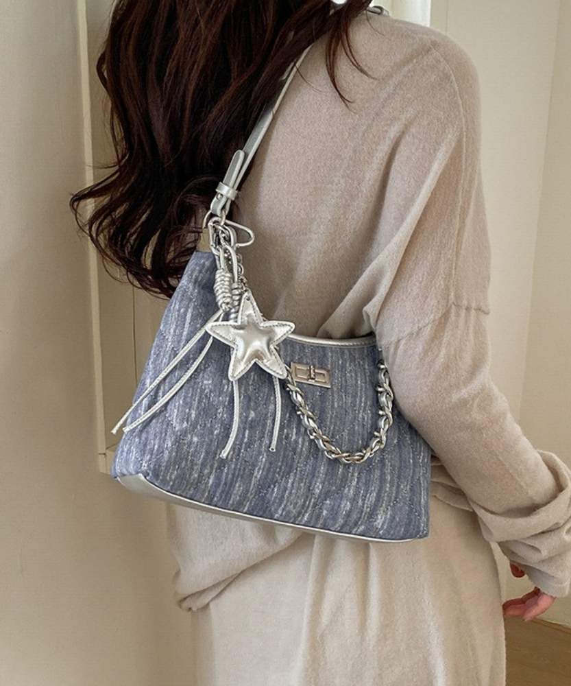 Bleuressa Quilted Denim-Look Shoulder Bag