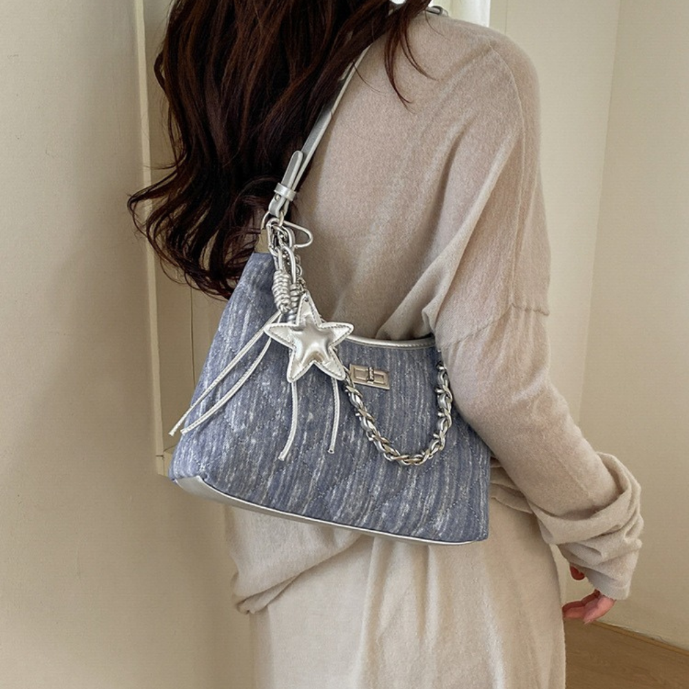 Bleuressa Quilted Denim-Look Shoulder Bag