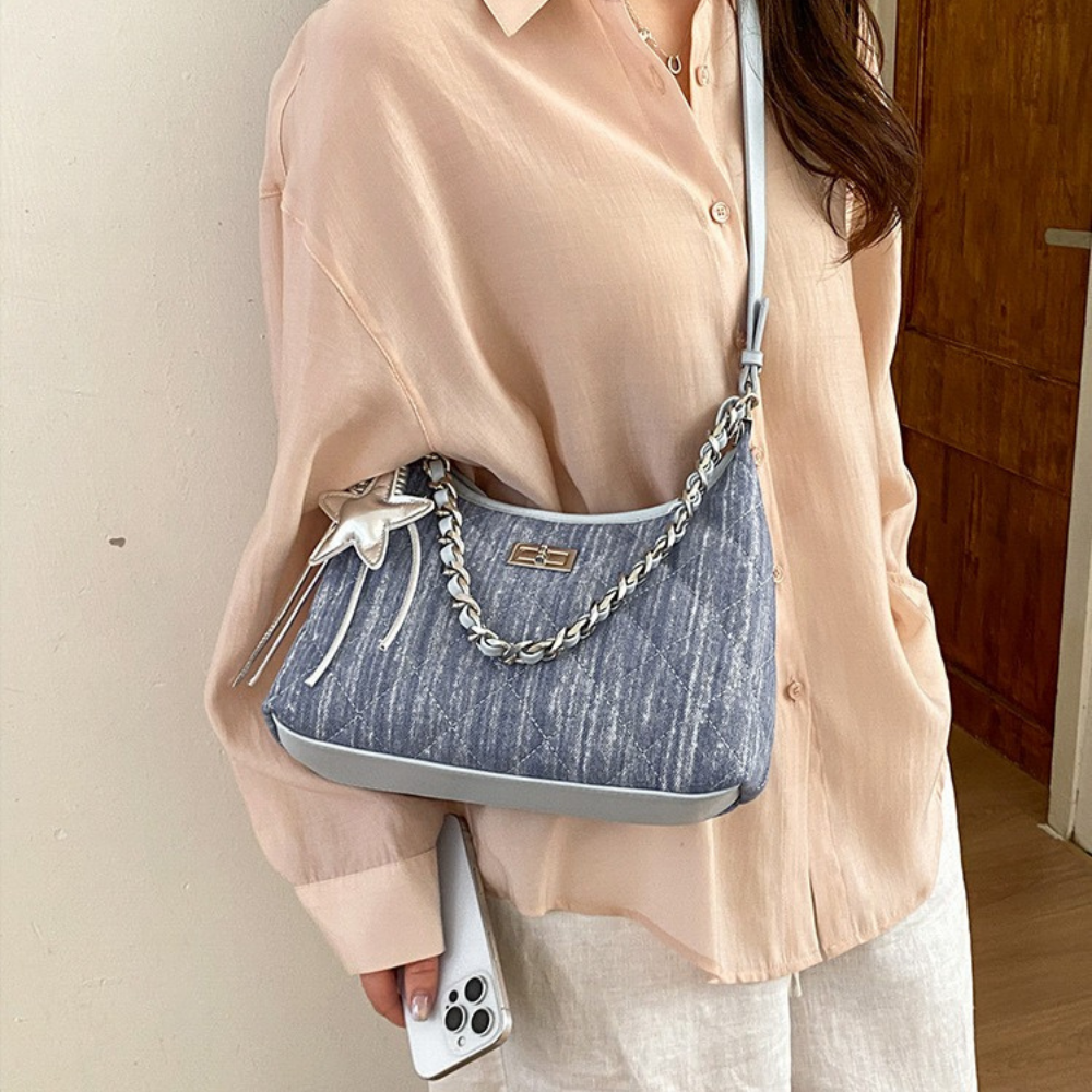 Bleuressa Quilted Denim-Look Shoulder Bag