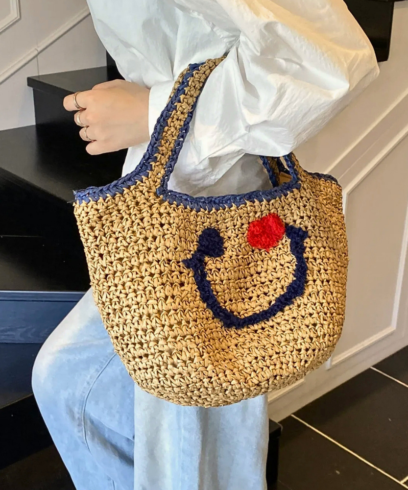 Réverie Face Motif Woven Tote Bag
