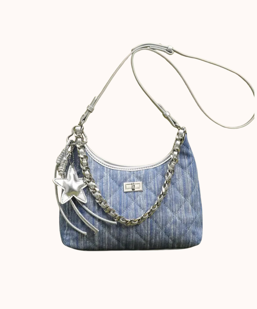 Bleuressa Quilted Denim-Look Shoulder Bag