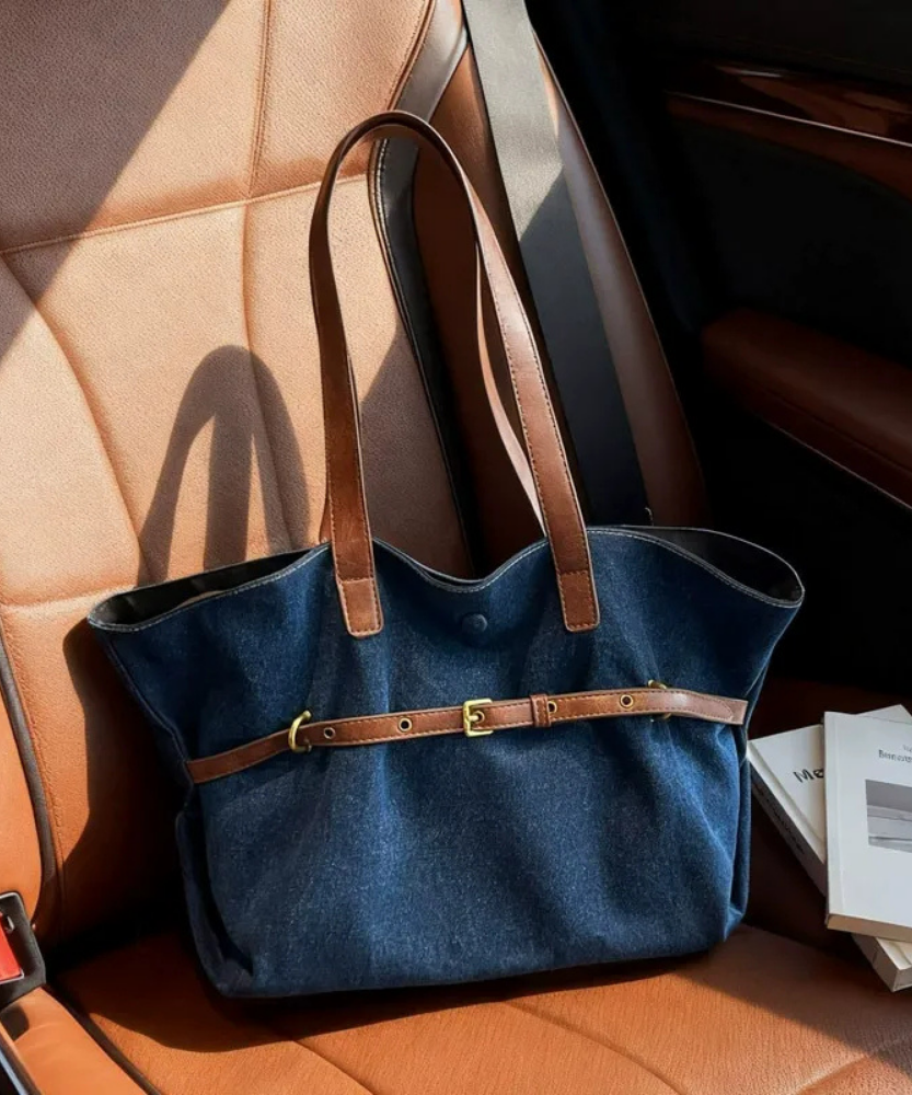 Azzira Belted Denim Tote Bag