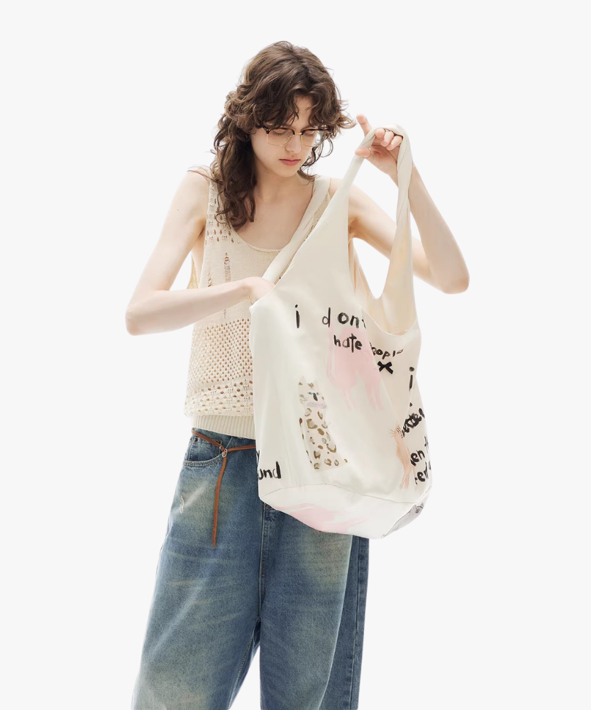 Cattéra Cat Print Oversized Shoulder Bag