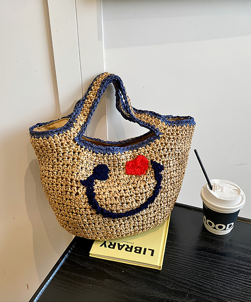 Réverie Face Motif Woven Tote Bag