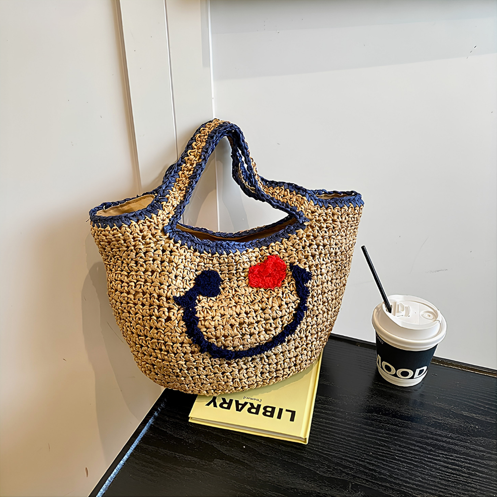 Réverie Face Motif Woven Tote Bag